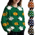 thumbnail image 3 of Tiijoy Girls Halloween Sweater Ghost Pumpkin Long Sleeve Knit Cardigan, Green, Sizes 5-14, 3 of 5