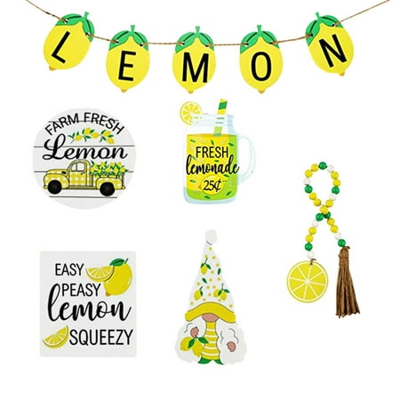

Megawheels Farmhouse Tiered Tray Decor | Lemon Tiered Tray Decoration for Spring Summer Fall Winter House Table Decor | Wooden Decorative Items for Tiered Serving Tray 6 Pieces a Set