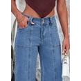 thumbnail image 2 of Jeans Astylish para mujer, cintura alta, acampanados, color azul claro, 2 of 6