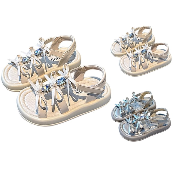 Viluyesy Girls' Bow Accent Sandals Princess-Style Open-Toe Beach Shoes for Summer, Lightweight Casual Sandals for Toddlers and Kids Silver Size 8