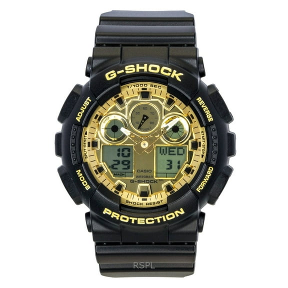 Casio G-Shock Resin Strap Analog Digital Gold Dial Quartz GA-100GGB-1A9 200M Men's Watch