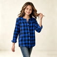 thumbnail image 7 of AHTJRT Girls Buffalo Plaid Flannel Shirt Button Down Long Sleeve Crew Neck Blouse Casual Lightweight Vacation Travel Daily Wear Fall Winter Top, 7 of 7