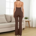 thumbnail image 3 of Women's Halter V Neck Backless Flare Leg Jumpsuit Sexy Bodycon One Piece Outfit, 3 of 6