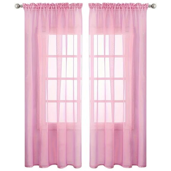 Cozeii 2 Panels Pink Sheer Curtains, Rod Pocket Voile Drapes, 19.7x79 Inch, Soft Touch, Light Filtering, for Living Room, Bedroom, Kitchen, Easy Install, Window Curtains, Home Decor