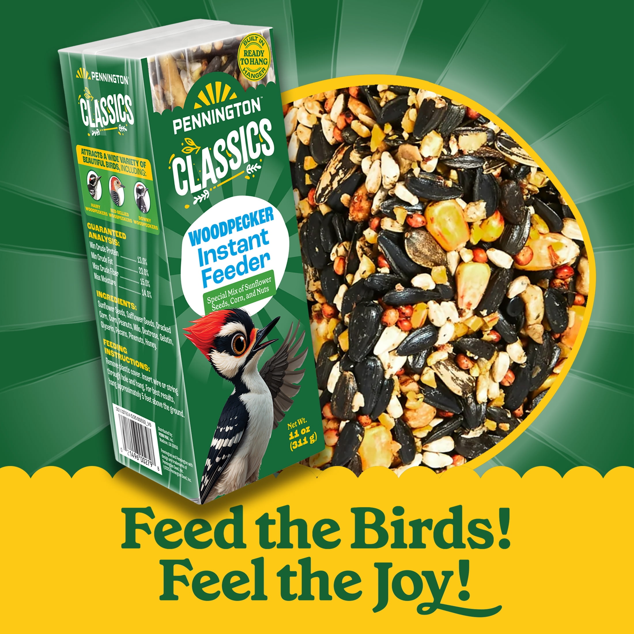 (2 pack) Pennington Woodpecker Bar Wild Dry Bird Feed and Bird Seed Cake, 11 oz., 1 Pack