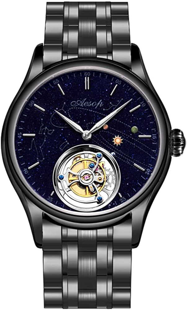 AESOP Mechanical HandWind Skeleton Tourbillon Wrist Watch Men