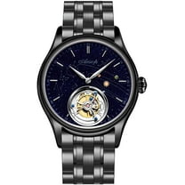 AESOP Mechanical Hand-Wind Skeleton Tourbillon Wrist Watch Men Stainless Steel Sapphire Crystal Leather Luminous Clock Waterproof Galaxy Starry Sky Micro Paint Earth