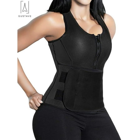 Trainer Womens Cap - GustaveDesign Womens Neoprene Sauna Suit Waist Trainer Vest with Adjustable Waist Trimmer Belt Body Shaper