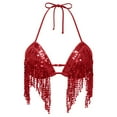 thumbnail image 4 of HXWCHs Sequin Fringe Bikini top Belly Dance Performance Wear for Stage Show Party Performance One Size Red, 4 of 4