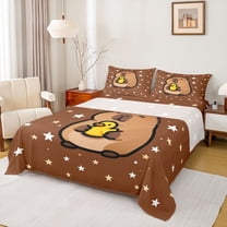 Manfei Children Kids Cute Capybara Yellow Duck Twin Sheet Sets 3pcs,Stars Print Twin Fitted Sheet Microfiber,Cartoon Animal Breathable Flat Sheet,Super Cozy Room Decor