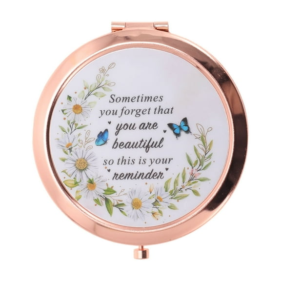 Unique Bargains 1 Pc Circular Makeup Mirror for Travel Vacation Rose Gold Tone Metal Glass