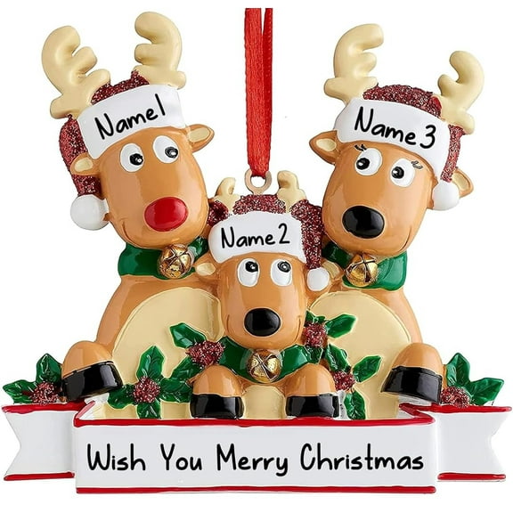 2024 Personalized Deer Christmas Ornaments Family of 3,4,5,6,7,8 Custom Name Reindeer Xmas Ornament, Christmas Decoration Gifts