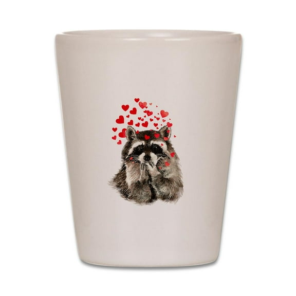 CafePress - Raccoon Blowing Kisses Cute Animal Love - White Shot Glass, Unique and Funny Shot Glass
