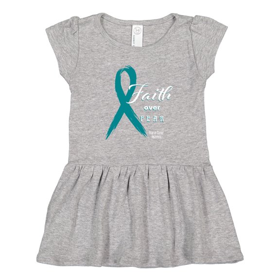 Inktastic Faith Over Fear Ovarian Cancer Awareness with Teal Ribbon Girls Toddler Dress