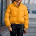 thumbnail image 4 of Smupbvky Women Cropped Puffer Jacket Lightweight Quilted Zipper Coat Stand Collar Winter Warm Bubble Outerwear (XL, Yellow), 4 of 7