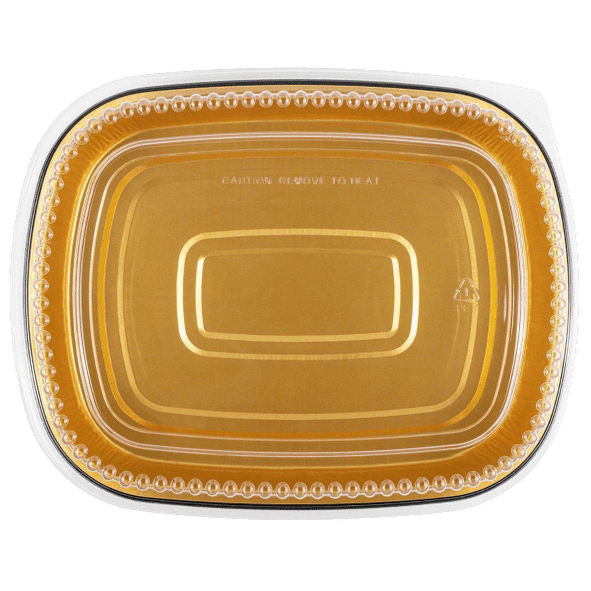 3 lb. Medium Black and Gold Entrée Foil Pan w/Clear Dome Lid 10/PK