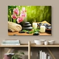 thumbnail image 2 of wall26 Canvas Print Wall Art Meditation Yoga Massage Stones Pink Orchid Flowers Nature Wilderness Photography Realism Rustic Landscape Colorful Multicolor for Living Room, Bedroom, Bathroom - 24&quot, 2 of 5
