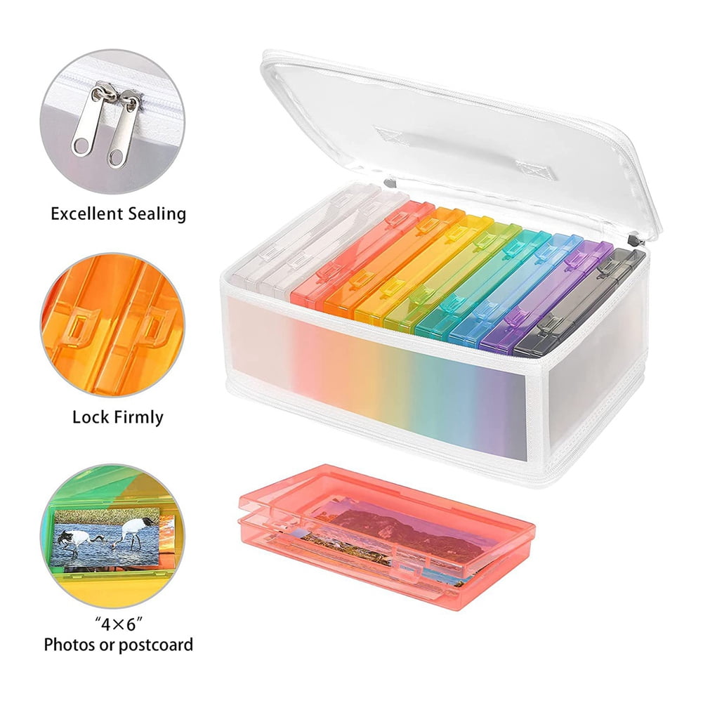 4x6 Inch Photo Storage Boxes Photo Case with Handle, 10 Inner Plastic Photo Keeper, Scrapbook Organiser Container Box