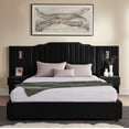 thumbnail image 6 of LOOM Queen Size Upholstered Bed Frame with Velvet Fabric,Vertical Stripe Design with Buttons Around Platform Bed with Headboard,Solid Frame & Bedside Table-No Box Spring Needed-Black, 6 of 9