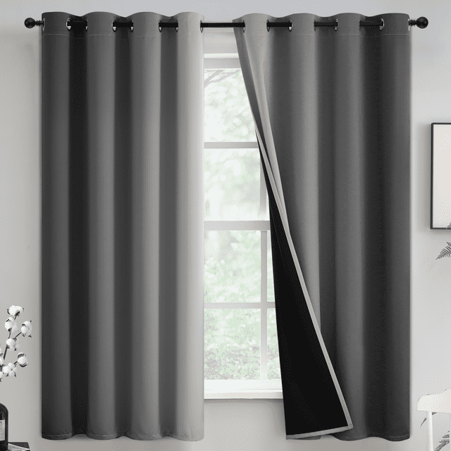 Yakamok 100 Blackout Curtains for Bedroom,Ombre Room Darkening Grey
