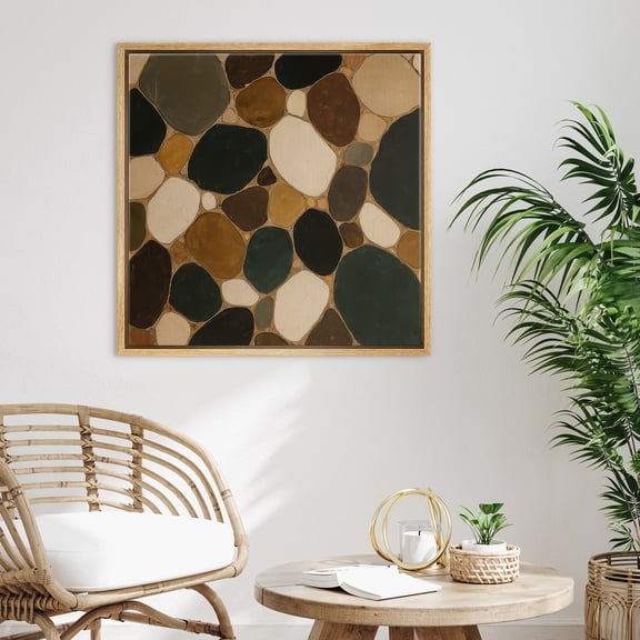Framed Canvas Print Abstract Wall Art Mid-Century Modern Decorative for Living Room Bedroom - 16"x16" NATURAL