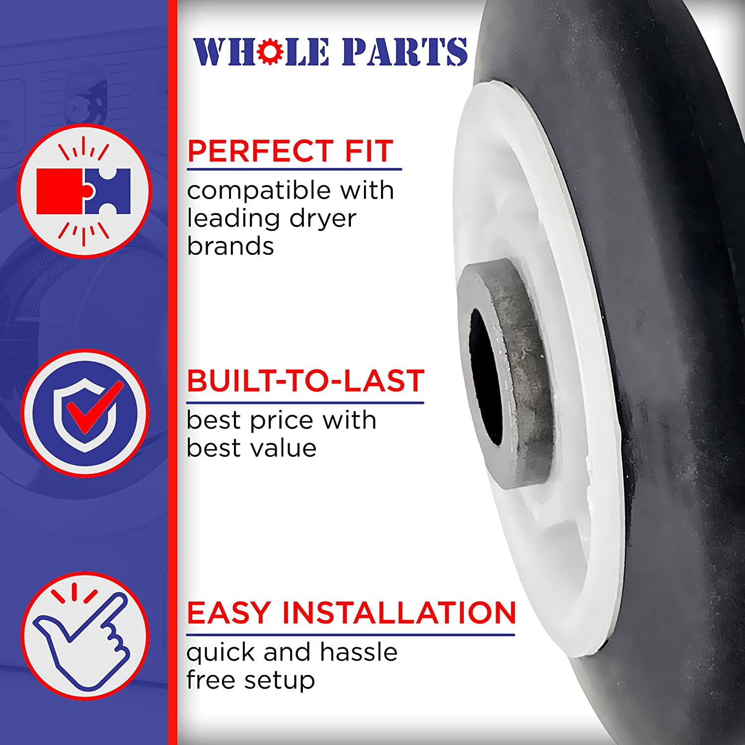 Whole Parts Dryer Drum Support Roller Wheel Part # 00422200/422200 - Replacement & Compatible With Some Bosch Dryers