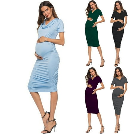 

Tejiojio Maternity/Labor/Nursing Clothing Clearance Pregnant Women Clothes Short Sleeve Soild Color Maternity Casual Sexy Dress