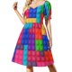 thumbnail image 2 of Vestido de manga corta con bloques de construcción, elegante vestido de fiesta para mujer, vestido de noche para mujer, 2 of 8