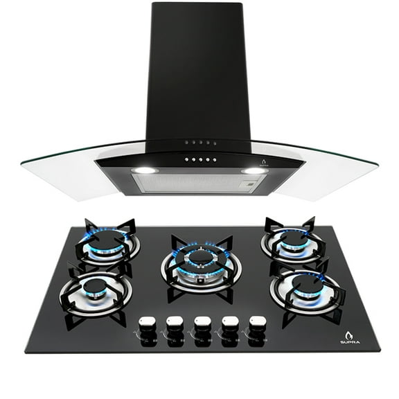 Combo Supra parrilla y campana de 76 cm en cristal templado