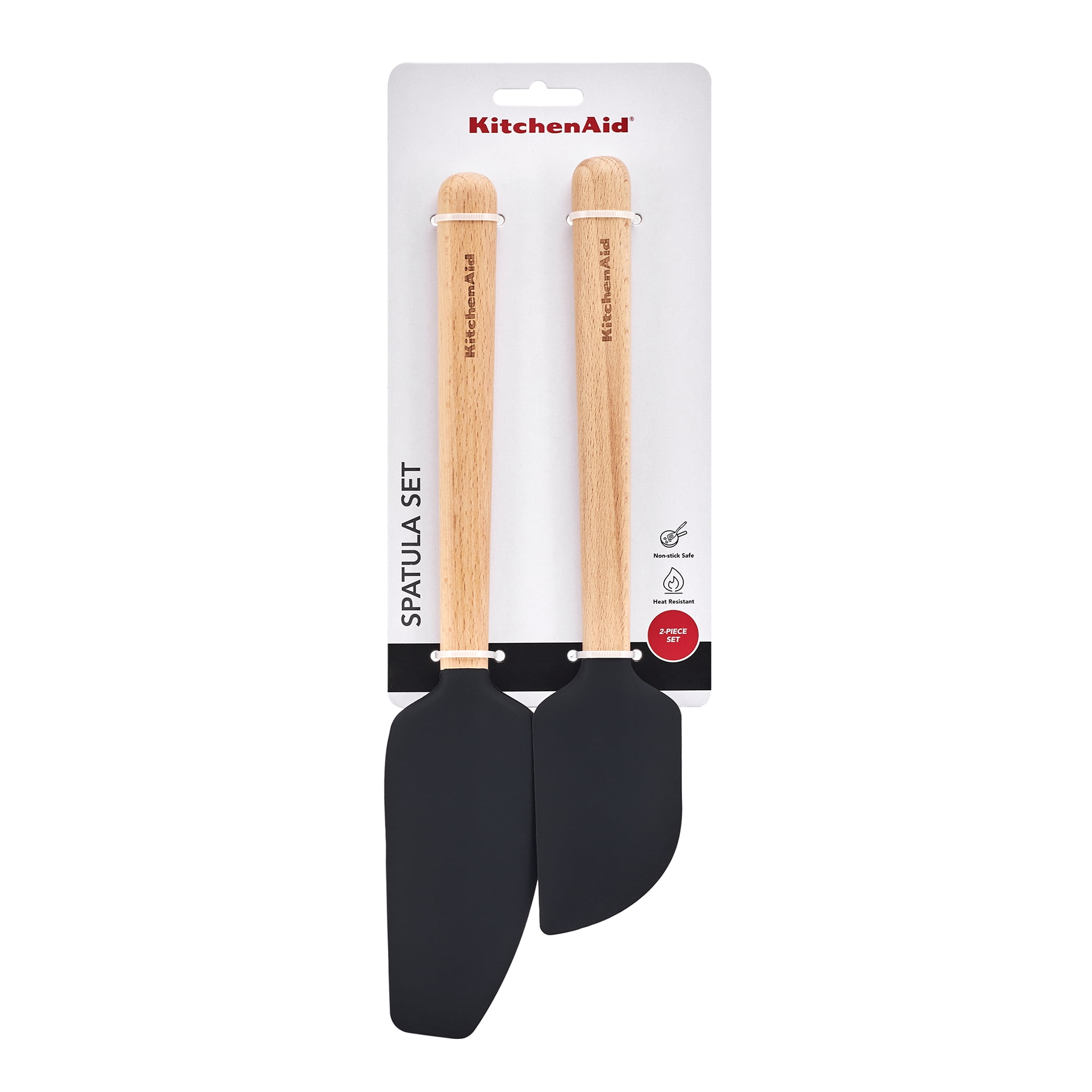 KitchenAid 2-Piece Silicone Mixing Spatula and Scraper Set for Cooking, Black