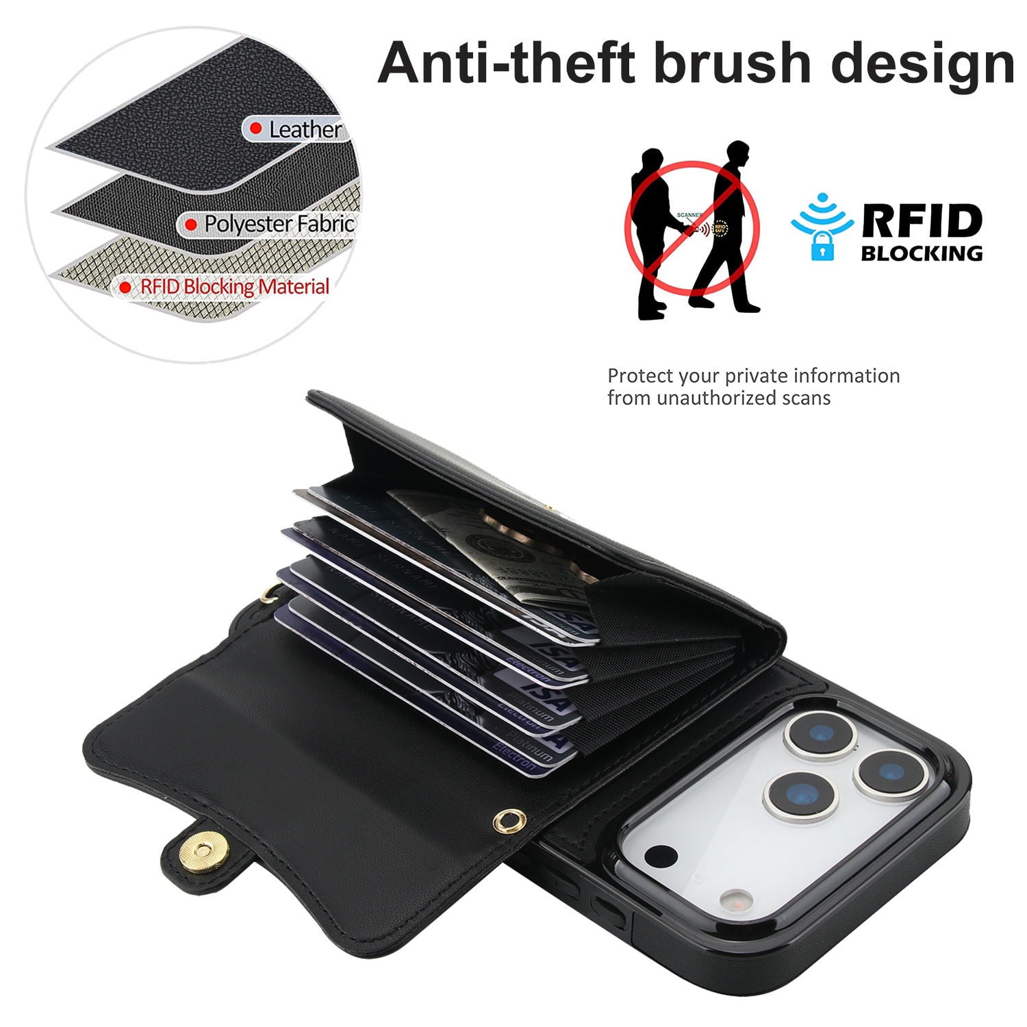 8 Card Crossbody Strap Case for iPhone 17 Pro - Black