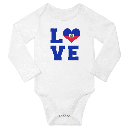 

Love Haiti Heart Flag Baby Long Slevve Bodysuits (White 6-12 Months)