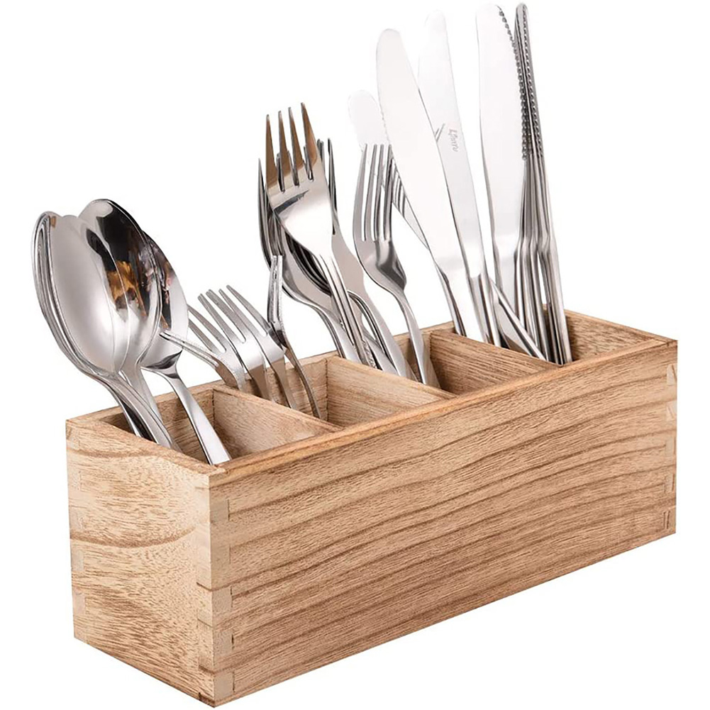 Wood Cutlery Caddy, Kitchen Utensil Organizer With 4 Adjustable Smart