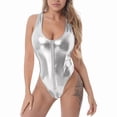 thumbnail image 4 of Warop Women's Patent Leather Bodysuit, Solid Color with Zipper Front, Stretchy Tight Fit for Party and Daily Wear, 4 of 5