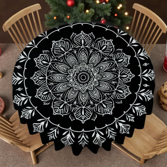 RKSupls 60 Inch Round Tablecloth, Mandala Floral Boho Polyester Table Cover - Soft, Stain Resistant & Washable Decor for Wedding, Party, Holiday, Home Dining