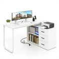 thumbnail image 1 of Costway L-Shaped Desk with Power Outlet 55" Reversible Computer Desk with 3 Drawers White, 1 of 10