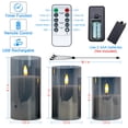 thumbnail image 2 of Rechargeable LED Flameless Candles Flickering with Timer & Remote Built-in Battery LED Candles, Gray Glass Candles Gift Set, Set of 3 Pillar Candle of 4.1" 5.1" 6.1" for Home Party Decoration C108, 2 of 3