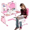thumbnail image 2 of YNCE Desk for Kids, Kids Desk and Chair Set Height Adjustable for Girls, Kid Study Table and Chair Set with Widened Desktop Storage Drawer, 2 of 8