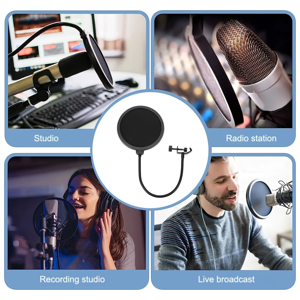 Live Streaming Condenser Microphone with Pop-Up Filter, Anti-Howling Noise Reduction, Double Windscreen & 360° Flexible Gooseneck Clamp