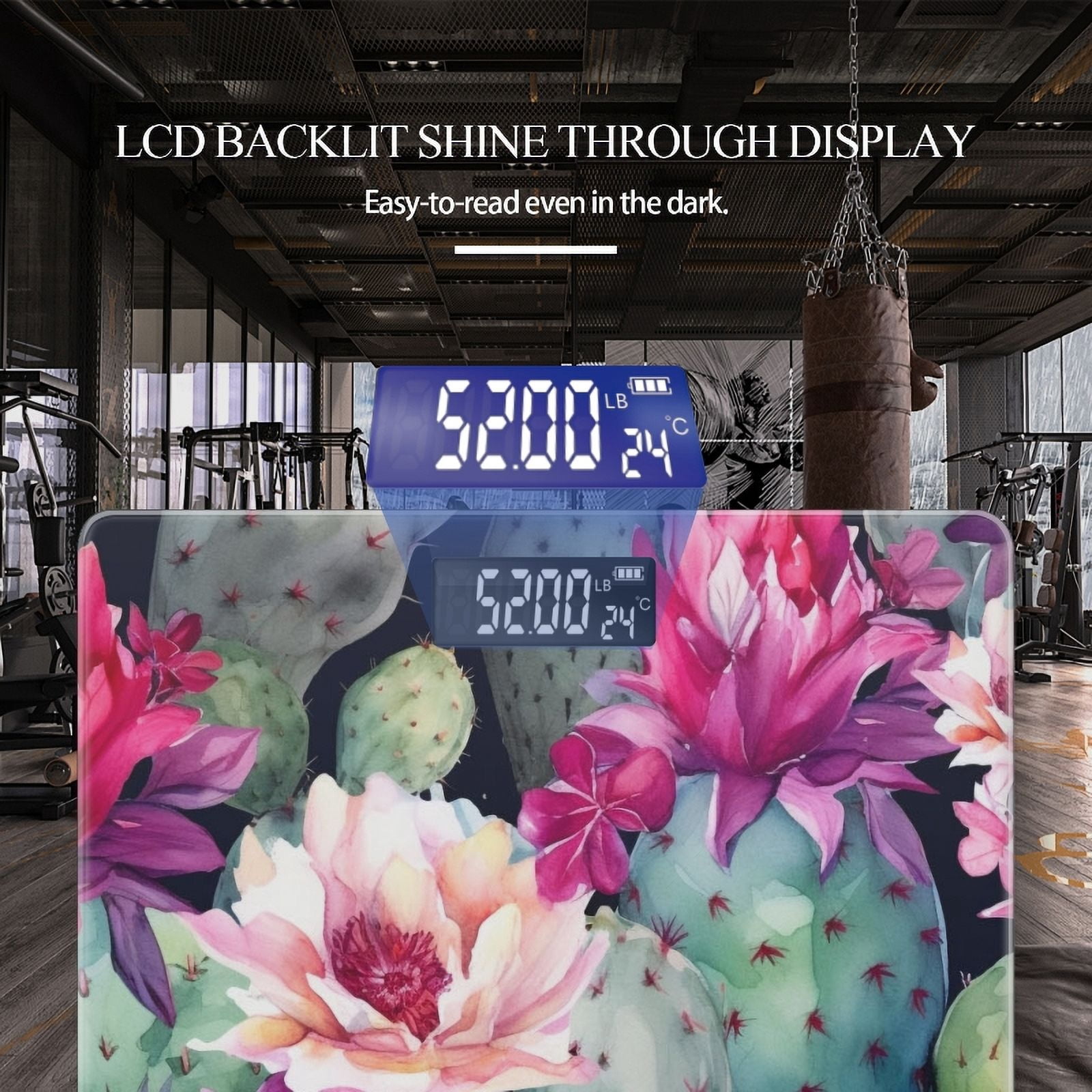 High Precision Body Weight Scale Smart Bathroom Scales with Large LCD Display(400lbs),Decorative for Bedroom-Cacti'S Petals In Shades Of Pink And Purple Against The Dark Background
