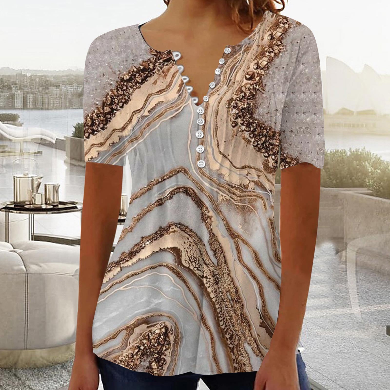 Idoravan Womens Plus Size Tops Clearance,Women's Fashion Casual Round