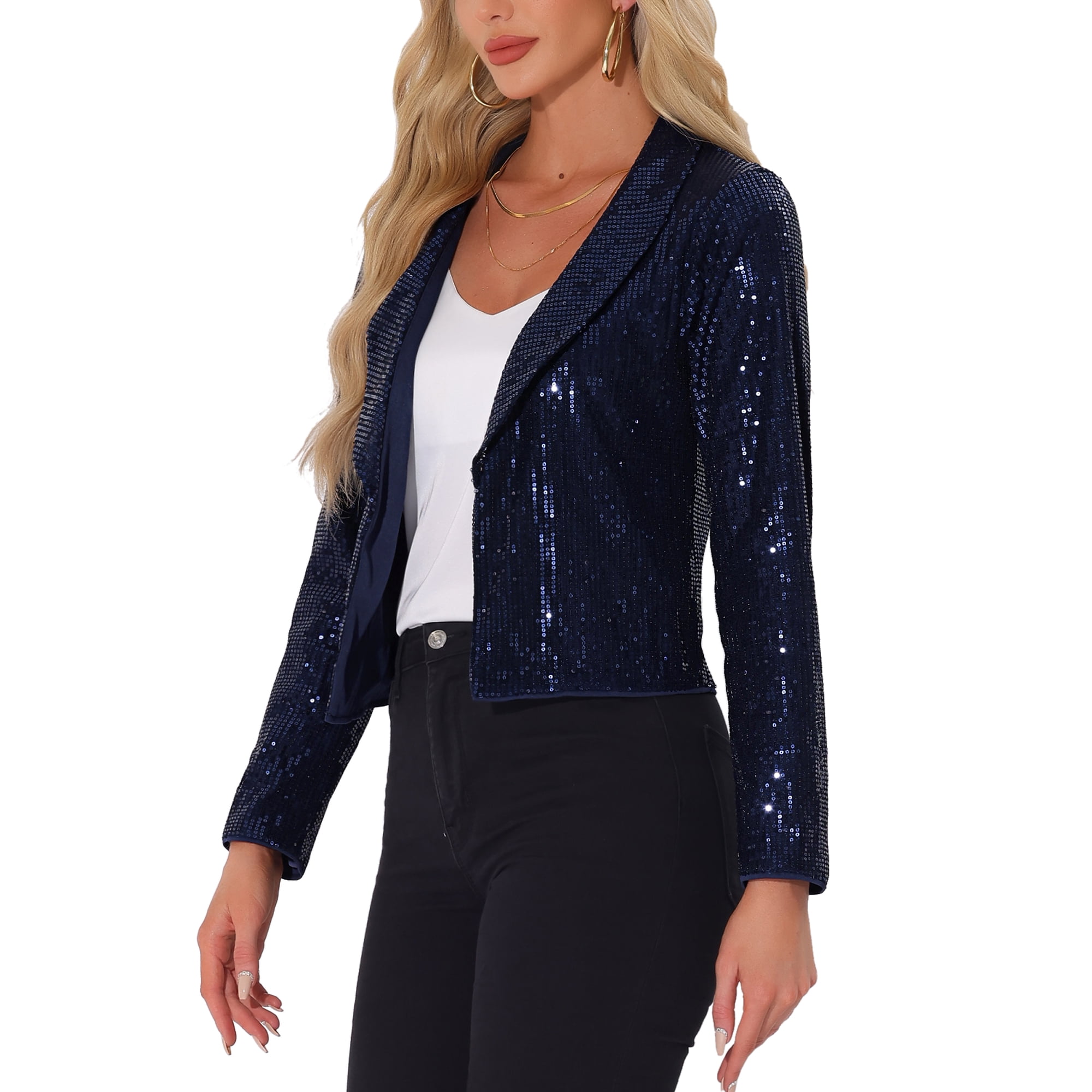 INSPIRE CHIC Sparkly Cropped Cardigan for Women's Open Front