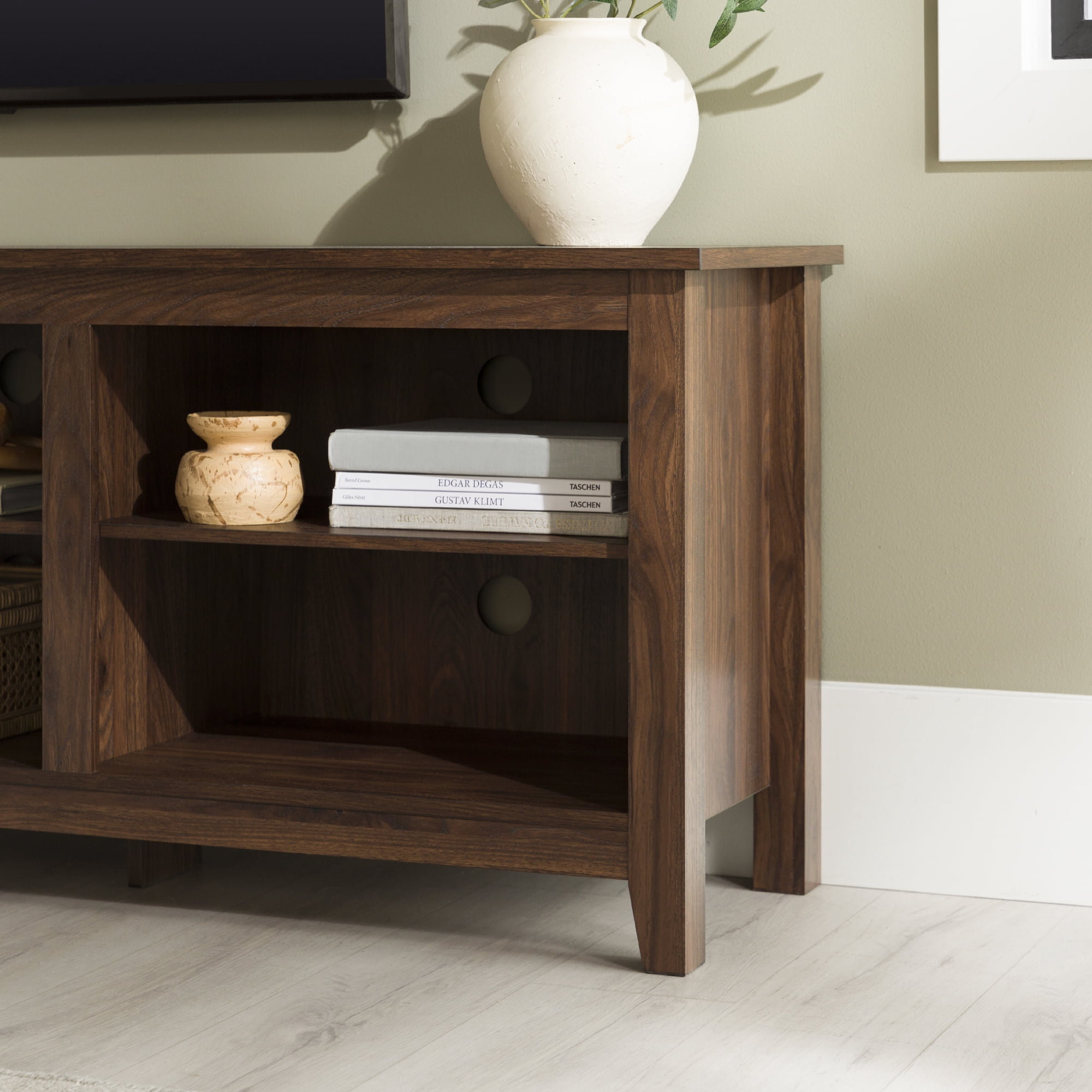 Woven Paths Open Storage TV Stand for TVs up to 80", Dark Walnut