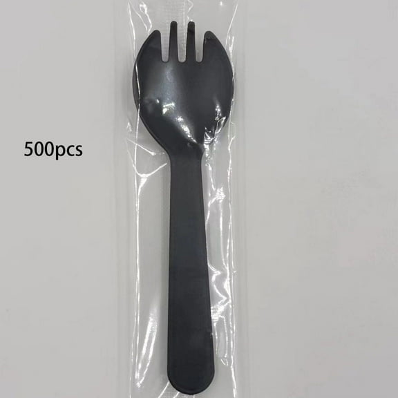 500 Count Black Plastic Spoons & Forks Bulk – Matte Disposable Dessert Cutlery, Thick Heavy Duty Individually Wrapped for Cake, Ice Cream, Fruit, Catering & Parties
