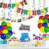 Transportation Birthday Decoration for Boys Happy Birthday Banner Cars School Bus Train Fire Truck Motorcycle Plane Banner Balloons Transport Vehicles Cake Topper Kids