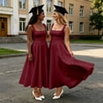 thumbnail image 2 of XAOFW Summer Elegant Dress For Women Square Collar Sleeveless Strap Dress With Waist Tie Party Night Trendy Sundresses, 2 of 6