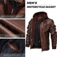 thumbnail image 4 of Motorcycle Jacket for Men Casual Faux Leather Bomber Jacket with Removable Hood, 4 of 7