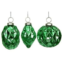 Green Mercury Glass Ornaments, Set of 3 Faceted Ornaments