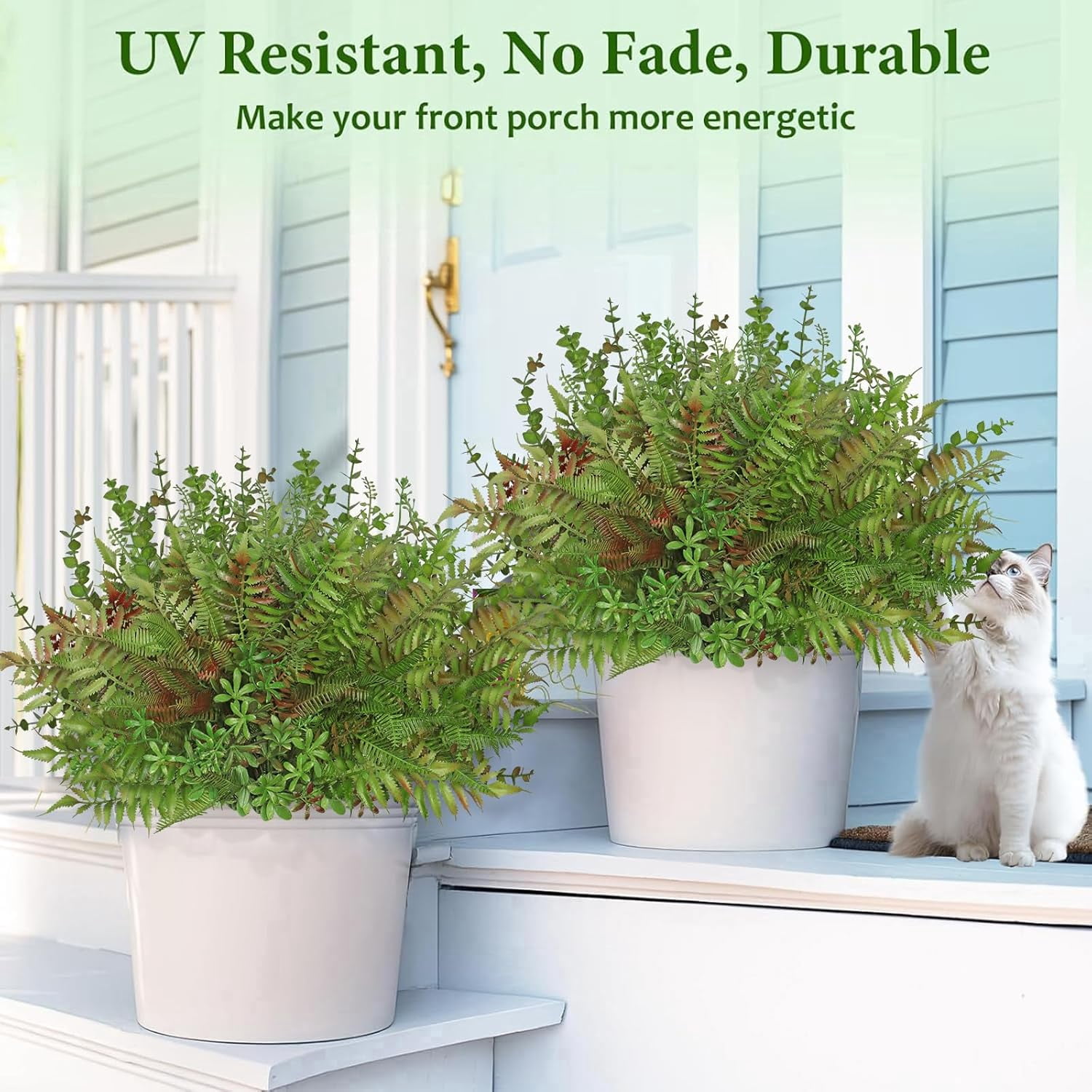Mixed Eucalyptus Leaves Stems 12PCS, Artificial Plants Boston Fern Fake Branches Faux Shrub Bushes Greenery UV Resistant Plant for Vase Wedding Floral Outdoor Indoor Decor