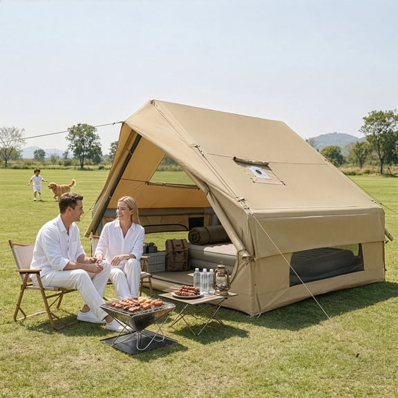 Zimtown Inflatable Tent with Hand Pump for Camping, Easy Setup Air Glamping Tents, All-Weather Waterproof Blow up Camping Tent for Family, Khaki
